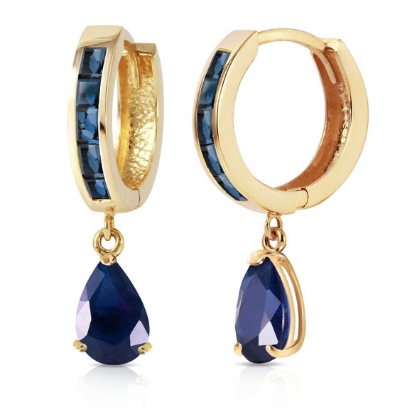 Galaxy Gold Products Jewelry - 14K. SOLID GOLD HOOP HUGGIE EARRING WITH SAPPHIRES